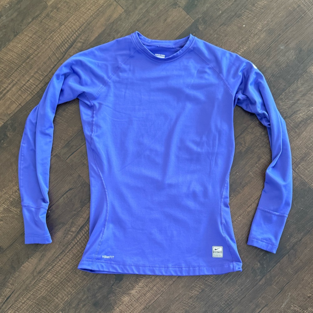 Nike Pro Purple Long Sleeve Running Top w/ Yellow/Gold Swoosh - Size Medium